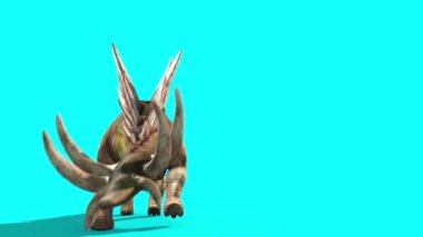 Stegosaurus Yürüyen Dinozorlar Uçan Kamera Mavi Ekran 3D Canlandırma