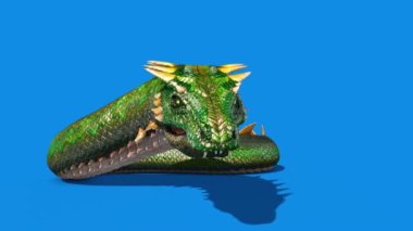 Mitolojik Yılan Canavarı Dragoon Öldü Mavi Ekran 3D Canlandırma