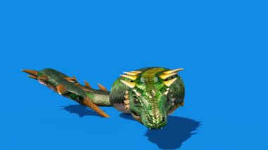 Mitolojik Yılan Canavarı Dragoon Mavi Ekran 3B Canlandırma