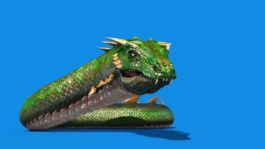 Mitolojik Yılan Canavarı Dragoon Öndeki Mavi Ekranı Ye 3D Canlandırma