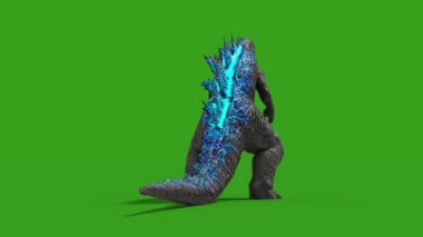 Canavar Godzilla Yeşil Ekran Kızgın Geri 3D Canlandırma