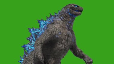 Canavar Godzilla Yeşil Ekran Yürüme Döngüsü 3B Canlandırma