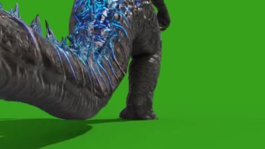 Canavar Godzilla Yeşil Ekran Geri Yürüyor 3 boyutlu Canlandırma