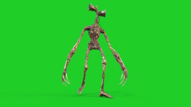 Siren Başı Yeşil Ekran Yürüme Döngüsü 3D Animasyon Korku 4K