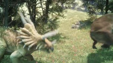 Giganotosaurus, Triceratops 'a karşı En İyi 3 Boyutlu Dövüş Dinozorları 4K animasyonuna hazır. 