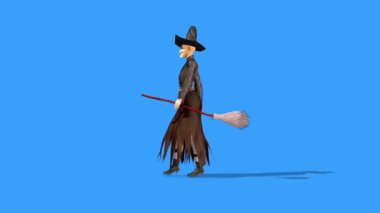 Cadı Yürüyüşü Cadılar Bayramı Mavi Ekran 3B Animasyon Korkusu