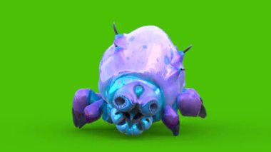 Uzaylı Tardigrad Yeşil Ekran Döngüsü Döngü Yazı Tipi Canavarları 3B Canlandırma