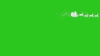 Noel Kızağı Ren Geyiği Siluetleri Beyaz Parçacıklar Yeşil Ekran Noel 3D Canlandırma