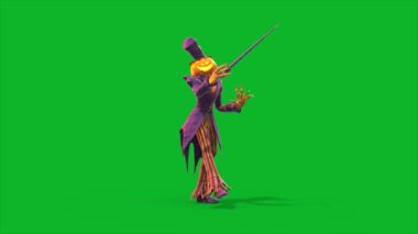 Yeşil Ekran Cadılar Bayramı Cadısı Balkabağı Çubuk 3 boyutlu animasyonunu CGI 'ye dönüştürüyor