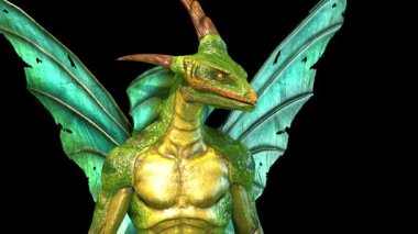 Basilisk Canavarı Kertenkele Boşta Alfa Kibrit Önden 3B Canlandırma