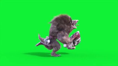 Yeşil Ekran Faresi Fare Canavarı Runcycle Yan Döngü Kürk 3D Canlandırma CGI 4K