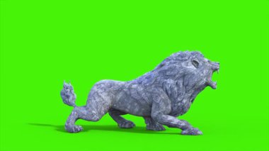 Yeşil Ekran Taş Aslan Saldırıları Çevre Hayvanları 3D Canlandırma CGI 4K