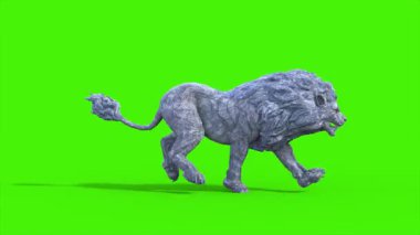 Yeşil Ekran Taş Aslanı Döngü Kenarı Hayvanları 3D Canlandırma CGI 4K