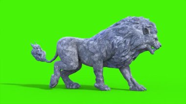 Yeşil Ekran Aslanı Yürüme Döngüsü Yan Hayvanlar 3D Canlandırma CGI 4K