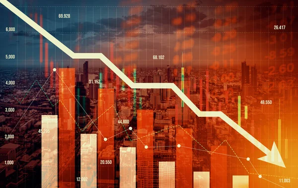 Economic Crisis Concept Shown Declining Graphs Digital Indicators Overlap Modernistic — Stok fotoğraf