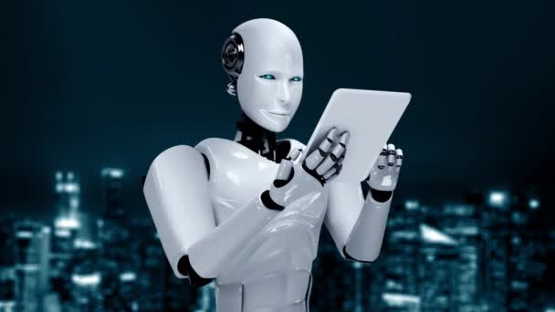 Future Financial Technology Controll Robot Huminoid Uses Machine Learning Artificial — Αρχείο Βίντεο