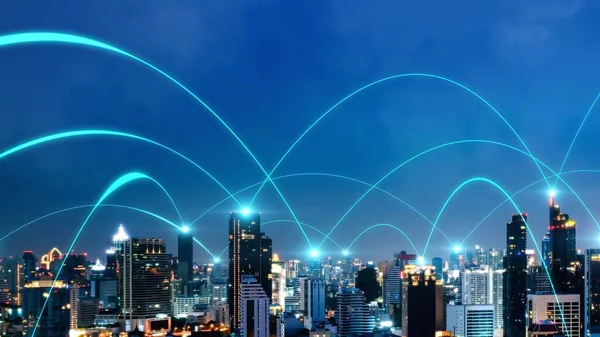 Smart Digital City Connection Network Reciprocity Cityscape Concept Future Smart — Stock Photo, Image