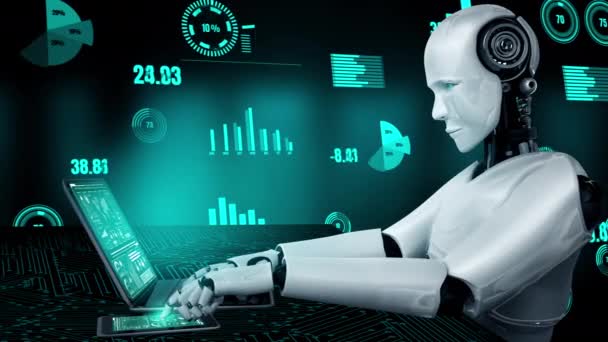 Future Financial Technology Controll Robot Huminoid Uses Machine Learning Artificial — Vídeo de Stock