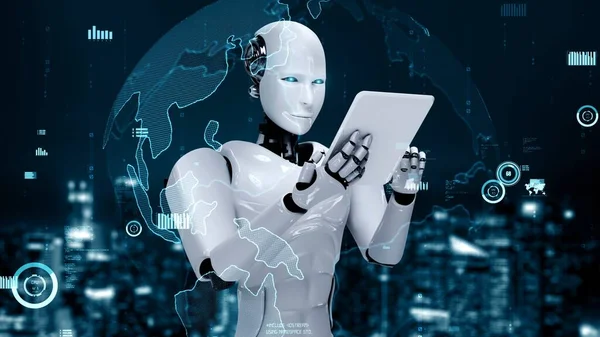 Future Financial Technology Controll Robot Huminoid Uses Machine Learning Artificial — Stock Photo, Image
