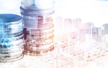 Finans ve para teknolojisi iş refahı ve varlık yönetimi kavramı. Yaratıcı grafik, refah karı elde etmek için değerli varlıklara yatırım yaparak ekonomi ve mali büyümeyi gösteriyor .