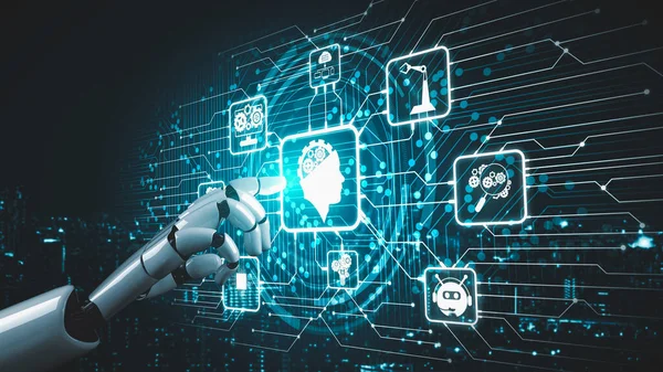Robot Futurista Inteligencia Artificial Que Ilumina Desarrollo Tecnología Concepto Aprendizaje — Foto de Stock