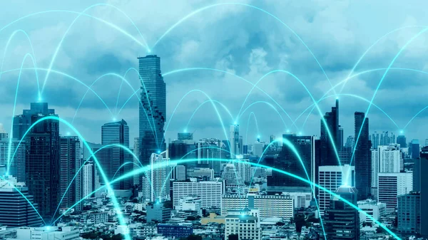 Cidade Digital Inteligente Com Reciprocidade Rede Conexão Sobre Paisagem Urbana — Fotografia de Stock