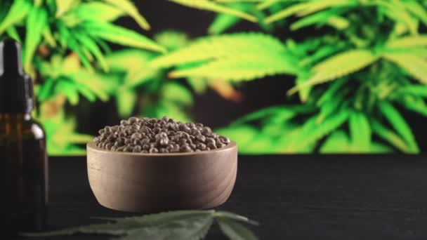 Legaliseerde Marihuana Producten Van Cannabisplant Hennepblad Cbd Olie Fles Van — Stockvideo