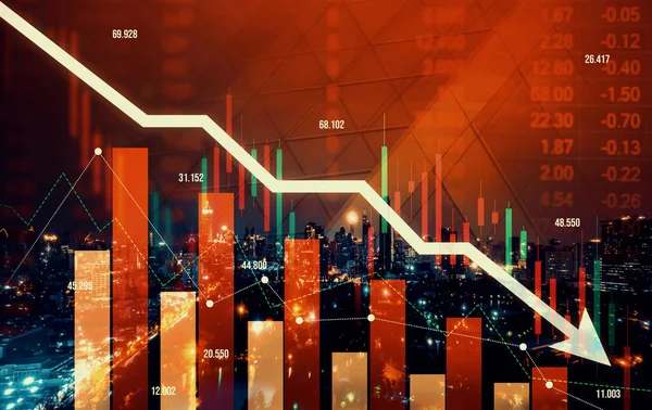 Economic Crisis Concept Shown Declining Graphs Digital Indicators Overlap Modernistic — Zdjęcie stockowe