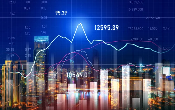 Концепция Фондового Рынка Финансовые Графики Цифровые Индикаторы Модернистским Городским Пространством — стоковое фото