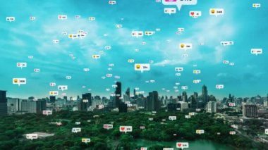 Sosyal medya simgeleri, sosyal ağ uygulama platformu üzerinden insanların karşılıklı bağlantılarını gösteriyor. Çevrimiçi toplum ve sosyal medya pazarlama stratejisi kavramı .