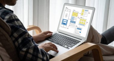 Model mobil uygulama ve web sitesi için UX UI tasarım süreci. Profesyonel uygulama geliştiricisi için kablo grafiğinin yaratıcı prototipi .