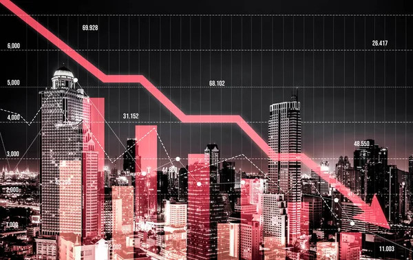 Концепція Економічної Кризи Показана Цифровими Індикаторами Графами Зменшується Модернізованою Міською — стокове фото
