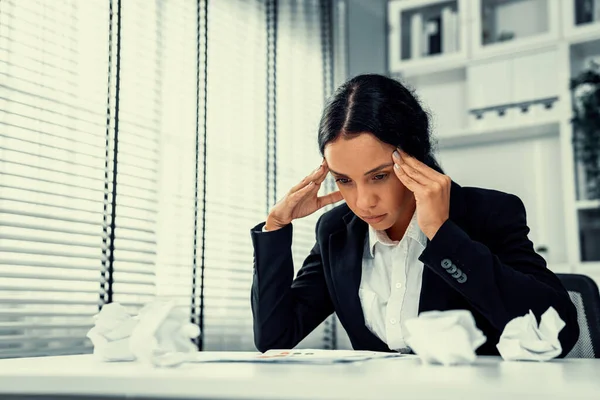 Competent Female Employee Who Has Become Completely Exhausted Result Overburdened — Stockfoto