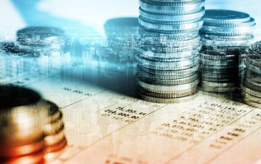 Finans ve para teknolojisi iş refahı ve varlık yönetimi kavramı. Yaratıcı grafik, refah karı elde etmek için değerli varlıklara yatırım yaparak ekonomi ve mali büyümeyi gösteriyor .