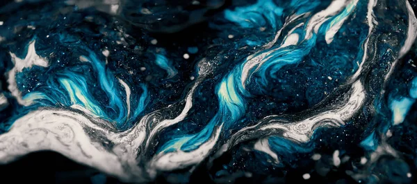 Spectacular image of blue liquid ink churning together , with a realistic texture and great quality. Digital art 3D illustration.