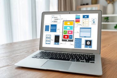 Model mobil uygulama ve web sitesi için UX UI tasarım süreci. Profesyonel uygulama geliştiricisi için kablo grafiğinin yaratıcı prototipi .