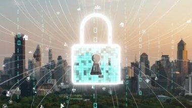 Dijital Platform 'da Siber Güvenlik ve Değişim Veri Koruması. Hackerlar, virüsler ve güvensiz bilgilere karşı çevrimiçi veri erişim savunması için güvenli güvenlik duvarı teknolojisi gösteren grafik arayüzü .