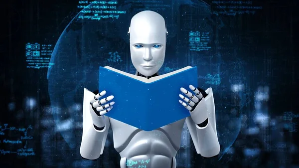 机器人人形读物的三维绘制与数学数据分析在未来数学 人工智能 数据挖掘和第四次工业自动化革命中的应用 — 图库照片
