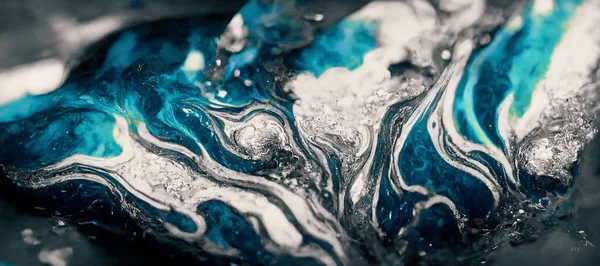 Spectacular image of blue liquid ink churning together , with a realistic texture and great quality. Digital art 3D illustration.