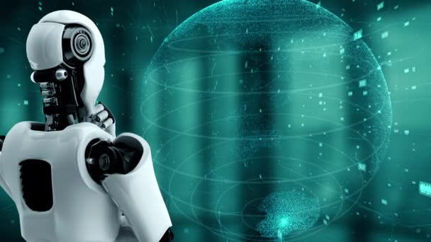 Futuristic Robot Artificial Intelligence Huminoid Data Analytic Technology Development Machine — 图库视频影像