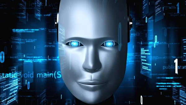 Futuristic Robot Artificial Intelligence Huminoid Programming Coding Technology Development Machine —  Fotos de Stock