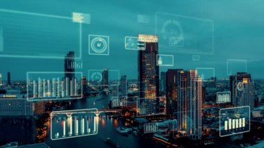 İş verileri analitik arayüzü akıllı şehrin üzerinde uçuyor ve iş zekasının geleceğini değiştiriyor. Stratejik plan için büyük verileri analiz etmek için bilgisayar yazılımı ve yapay zeka kullanılır .