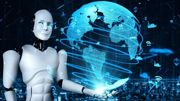 Futuristic Robot Artificial Intelligence Huminoid Transportation Analytic Technology Development Machine —  Fotos de Stock