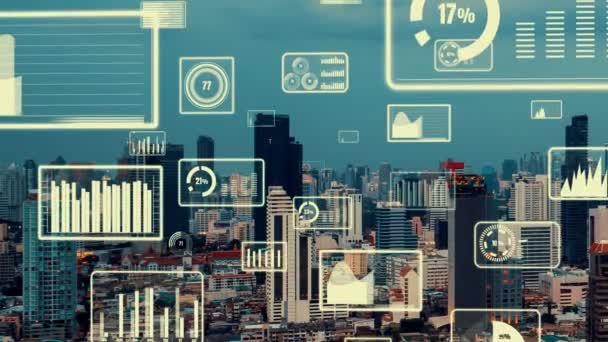 Üzleti Adatok Analitikus Interfész Repül Okos Város Amely Megváltoztatja Jövőben — Stock videók