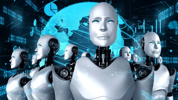 Future Financial Technology Controll Robot Huminoid Uses Machine Learning Artificial — Foto Stock
