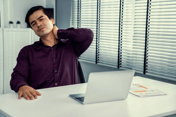 Competent Asian Office Worker Experiencing Fatigue Neck Pain Unhealthy Concept — Stok fotoğraf