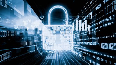 Siber güvenlik ve çevrimiçi veri koruması. Güvenli şifreleme yazılımıyla. Yeni bilgi çağındaki küresel eğilimleri değiştiren akıllı dijital dönüşüm ve teknoloji bozulması kavramı .