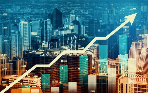 Stock Market Business Concept Financial Graphs Digital Indicators Modernistic Urban — 스톡 사진