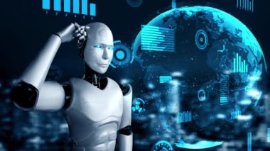 Futuristic robot artificial intelligence huminoid AI for industrial factory technology development and machine learning concept. robotic bionic science research for future of human life. 3D rendering.