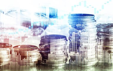 Finans ve para teknolojisi iş refahı ve varlık yönetimi kavramı. Yaratıcı grafik, refah karı elde etmek için değerli varlıklara yatırım yaparak ekonomi ve mali büyümeyi gösteriyor .